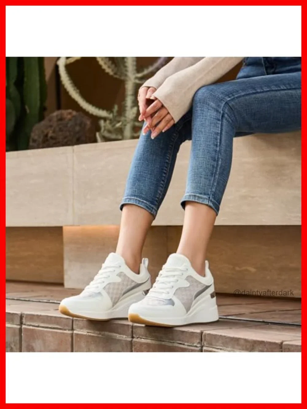 Women's Wedge Sneakers Platform High Heel Lace Up Athletic Shoes